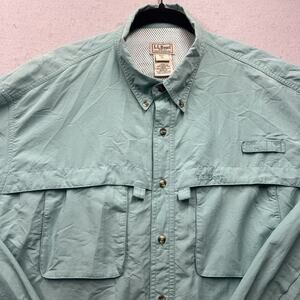 L.L.Bean Mens XL Vented Fishing Shirt Nylon Outdoor Button Down Teal Fly Fishing